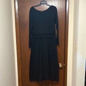 EShakti Classic Long Sleeve Black Cotton Jersey Women's Midi Dress